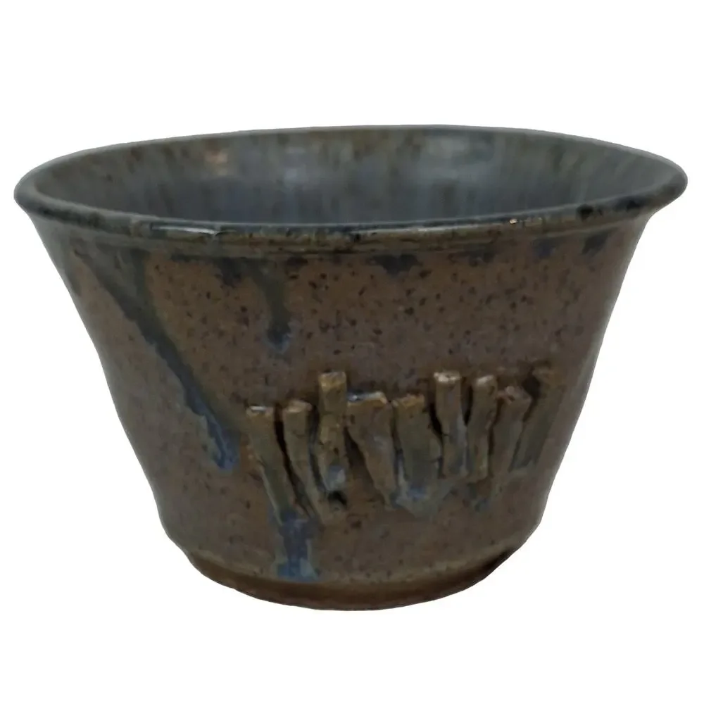 Handcrafted Handmade Ceramic Pottery Bowl Brown Blue 5.5